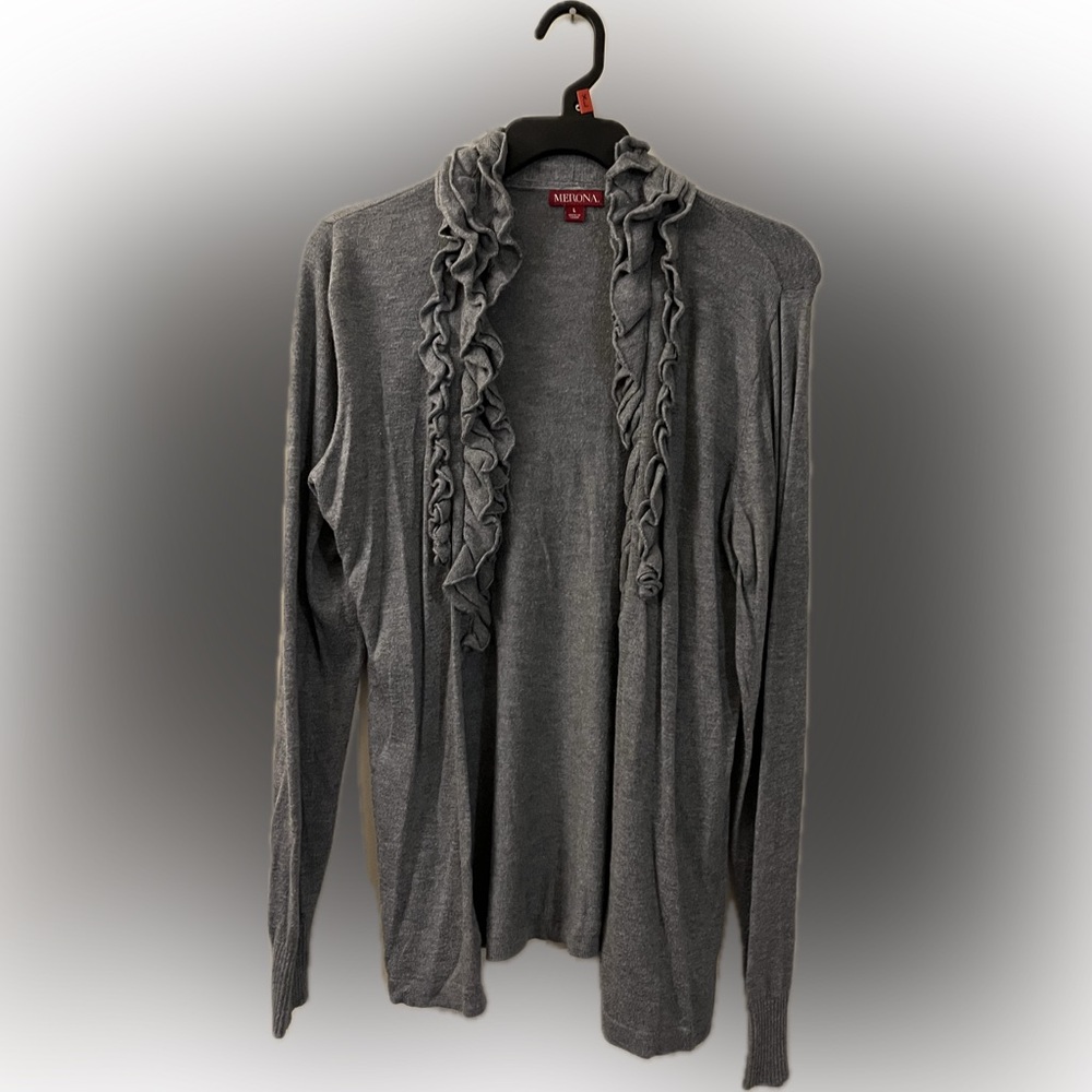 Merona Gray Cardigan with Ruffle Detail